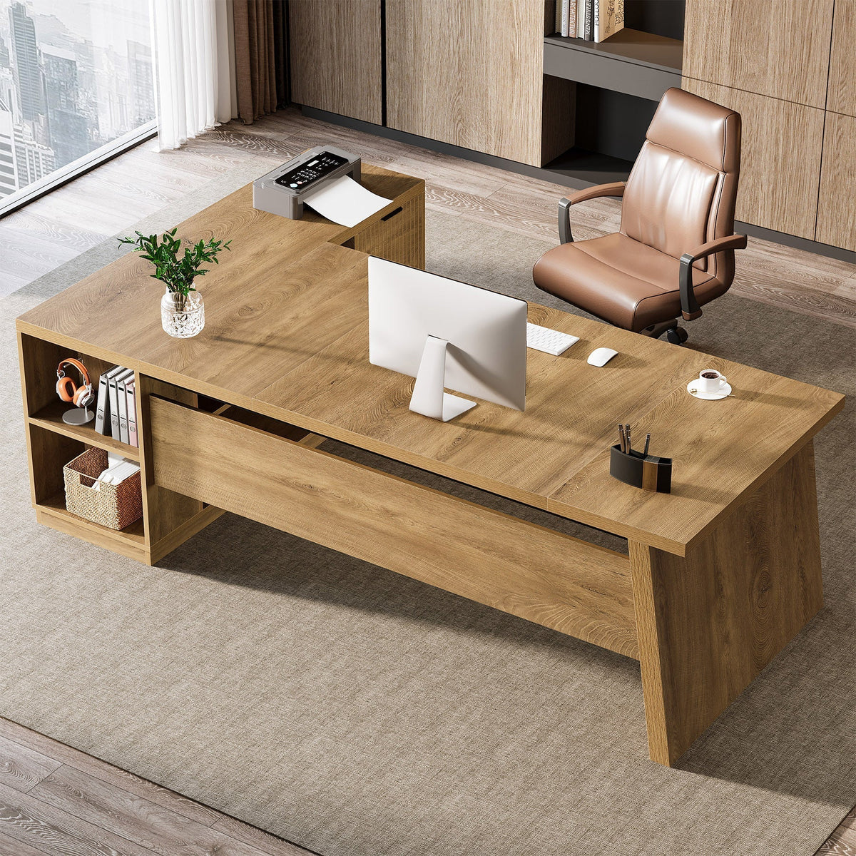 78" L-Shaped Executive Desk, Corner Computer Desk Home Office Desk