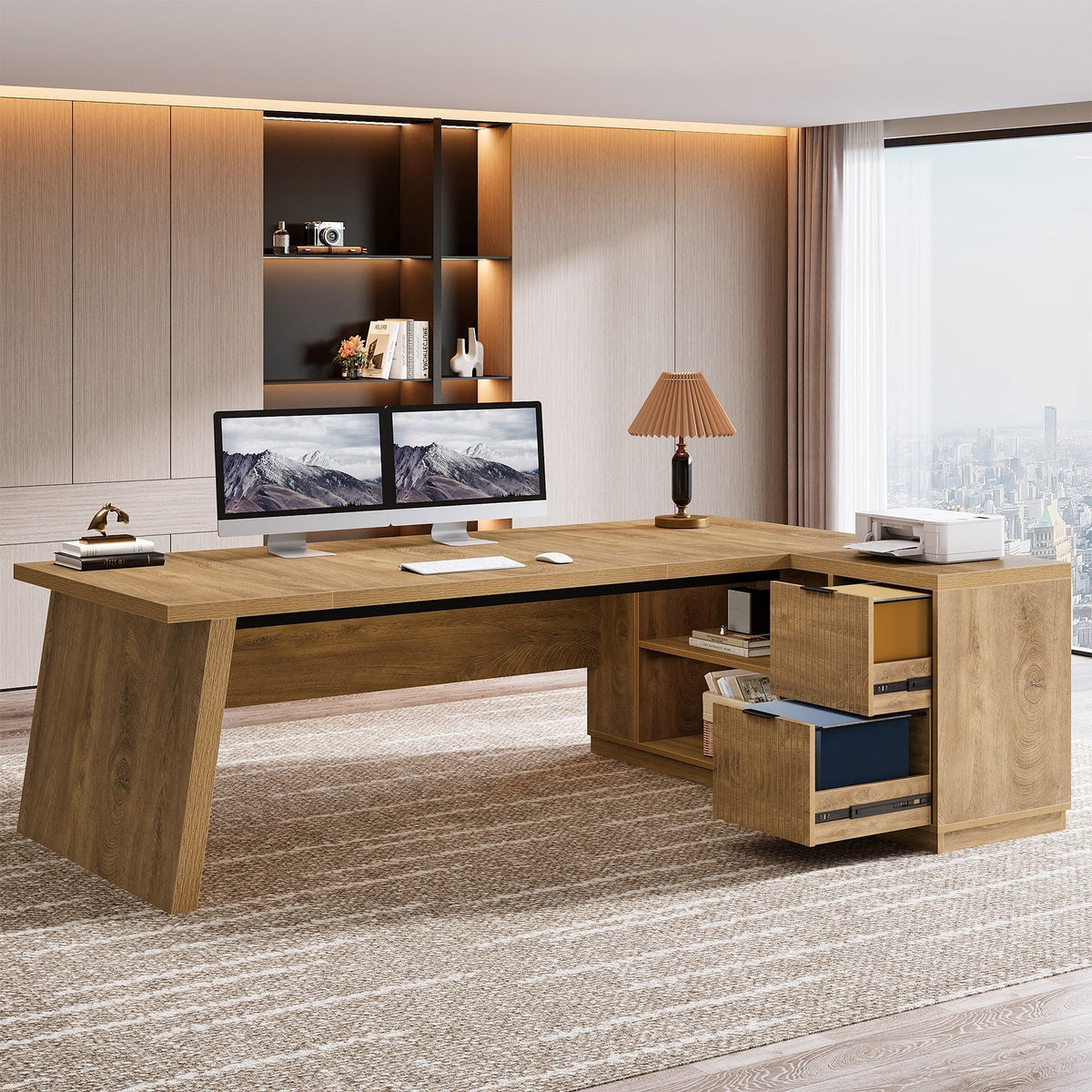 78" L-Shaped Executive Desk, Corner Computer Desk Home Office Desk