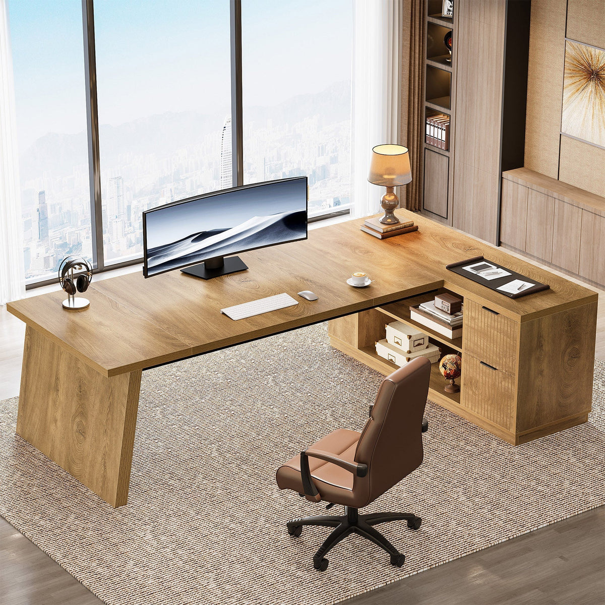 78" L-Shaped Executive Desk, Corner Computer Desk Home Office Desk