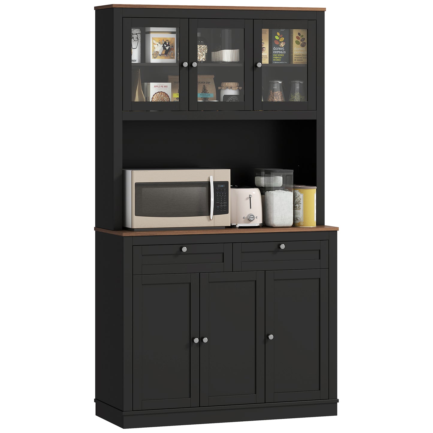 HOMCOM 71" Pantry Cabinet with Microwave Space, Black