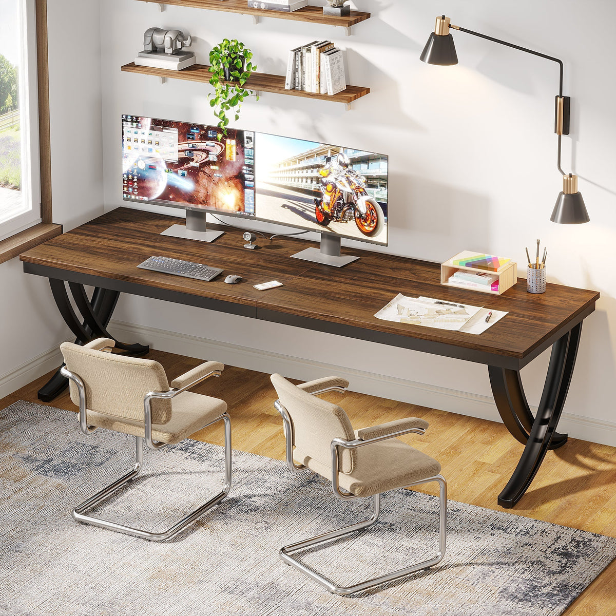 78.74" Two Person Desk Industrial Double Computer Desk with Metal Frame