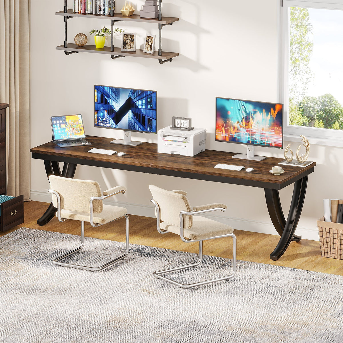78.74" Two Person Desk Industrial Double Computer Desk with Metal Frame