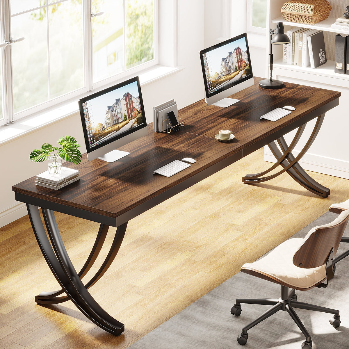 78.74" Two Person Desk Industrial Double Computer Desk with Metal Frame