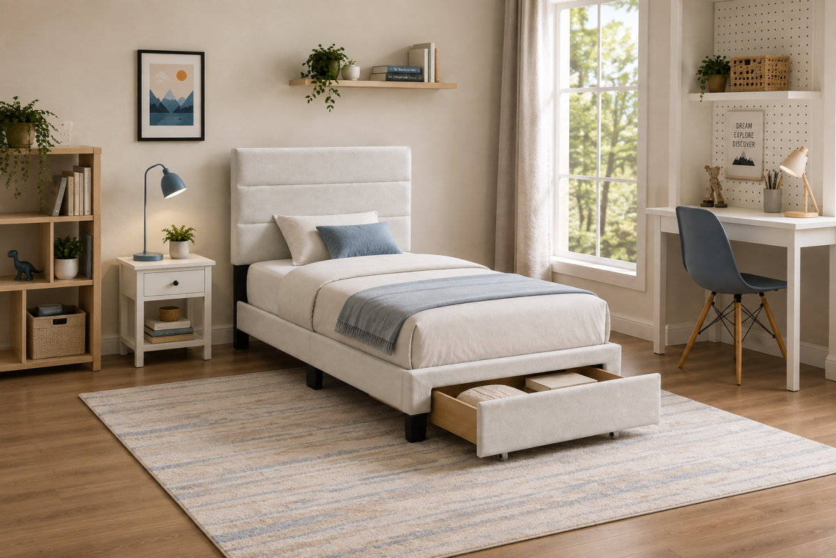 Channel-Tufted Solid Wood Platform Storage Bed