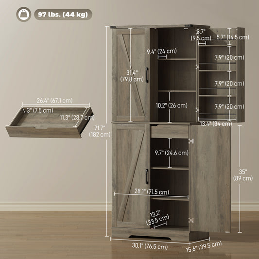 Farmhouse Storage Cabinet with 4 Doors – 30"W x 72"H