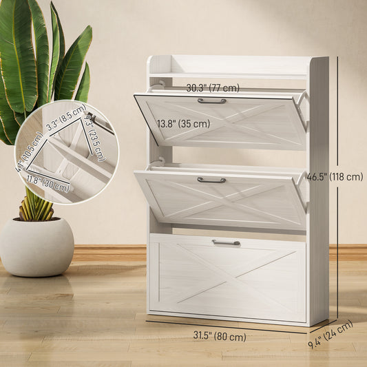 Farmhouse Shoe Cabinet with 3 Flip Drawers – 31"W x 49"H