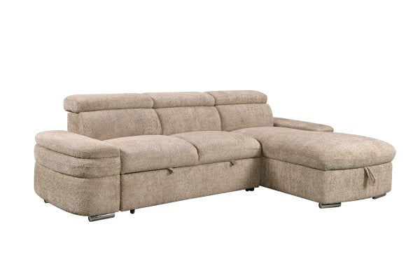 RHF Sectional Sleeper Beige Multi-Functional Pull-Out Sofa With Storage