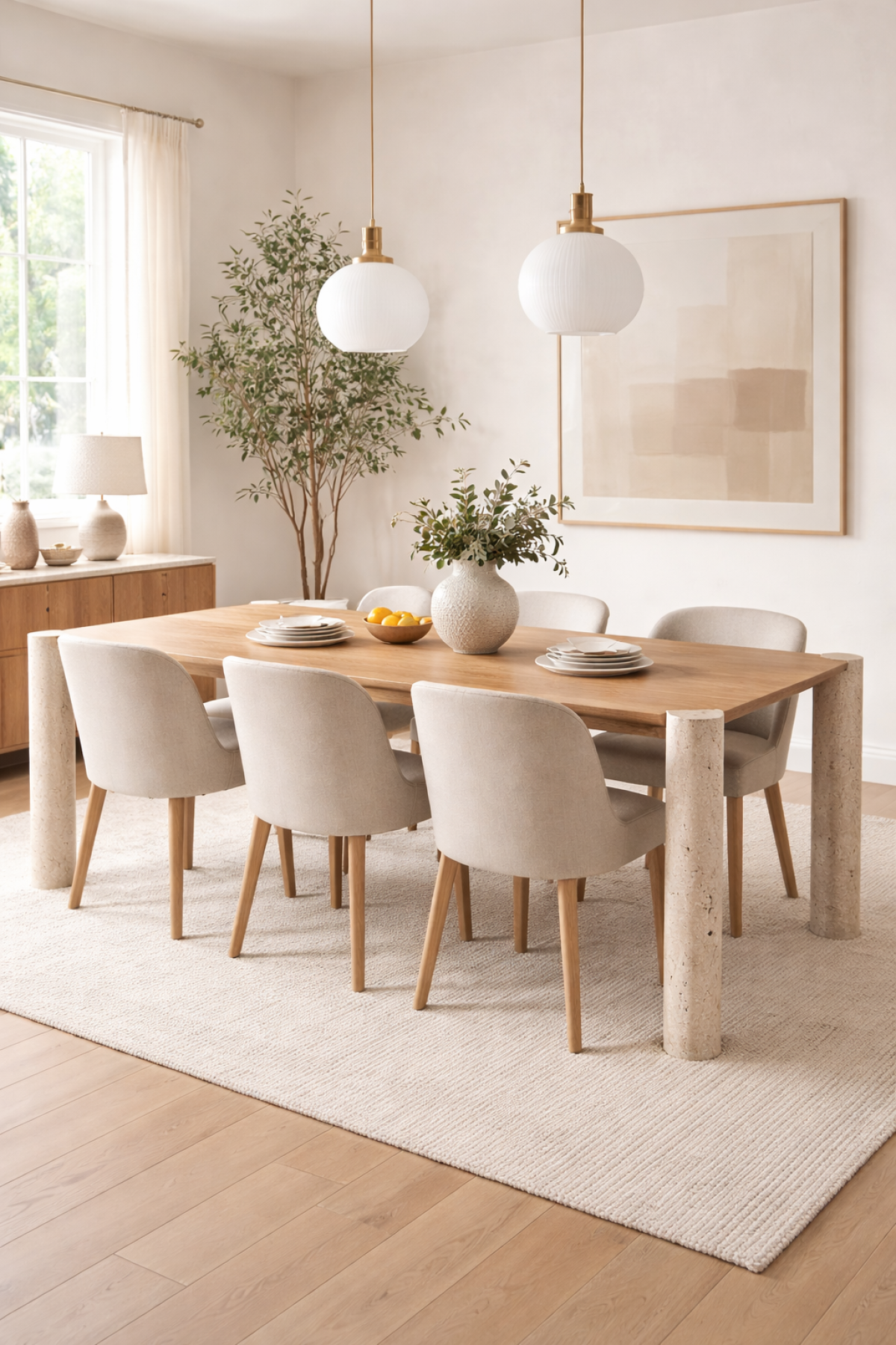 Travertine Dining Table – Oak