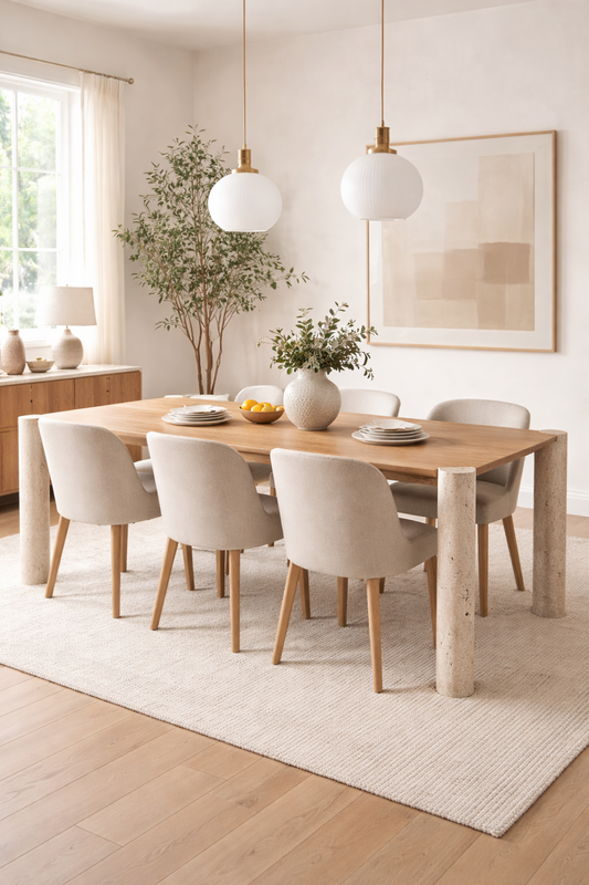 Travertine Dining Table – Oak