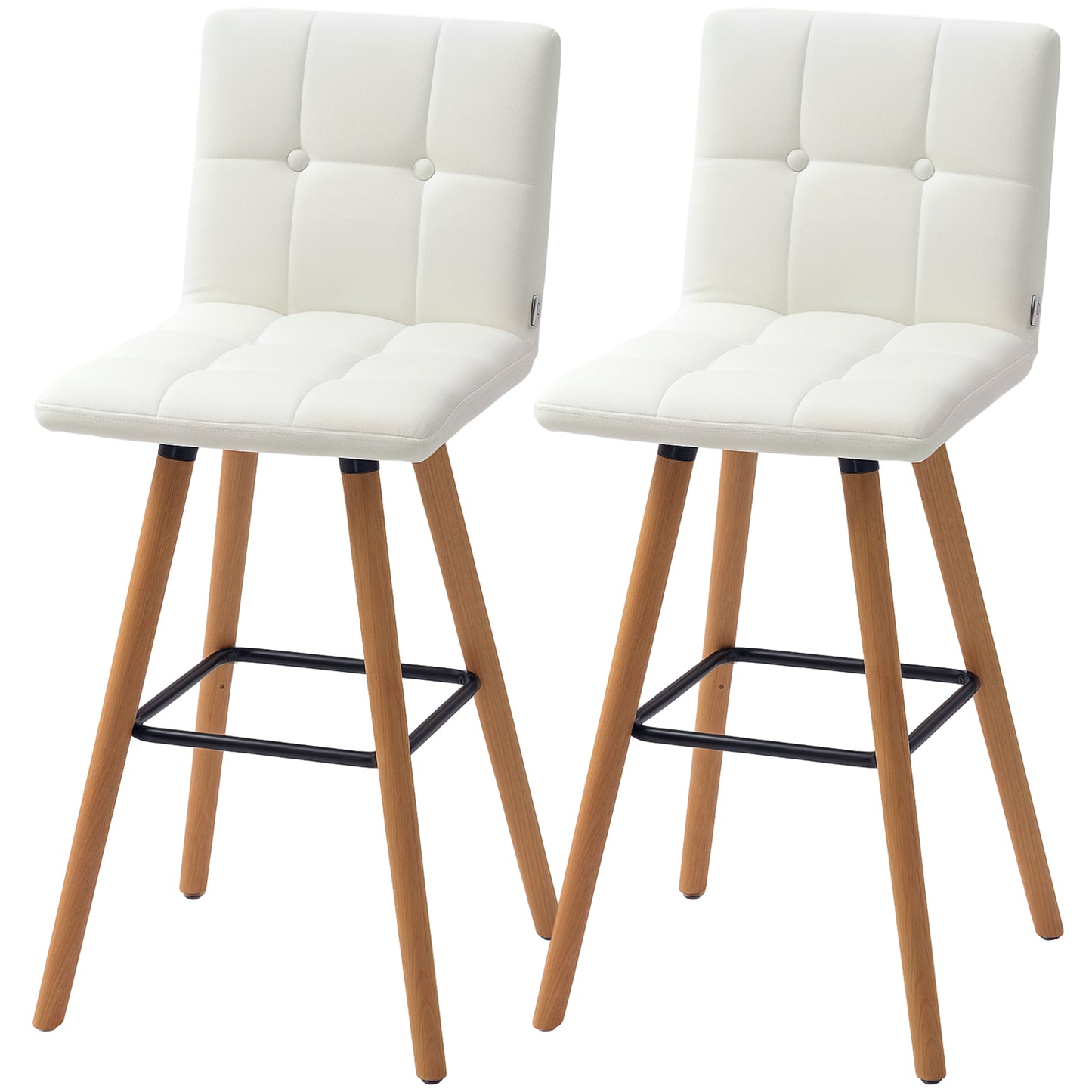 Stylish Upholstered Modern Kitchen Bar Stools Set of 2, Solid Wood Legs