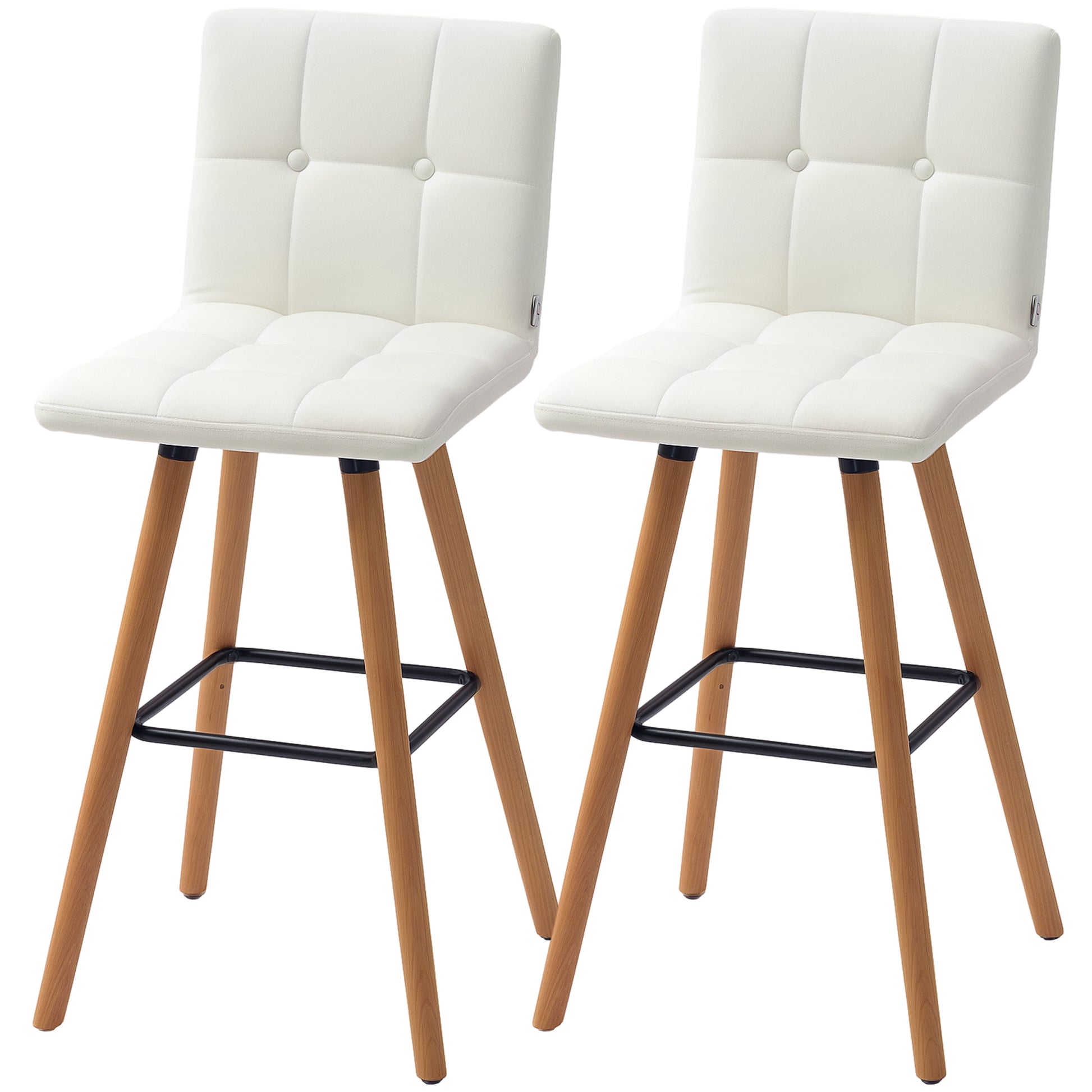 Stylish Upholstered Modern Kitchen Bar Stools Set of 2, Solid Wood Legs
