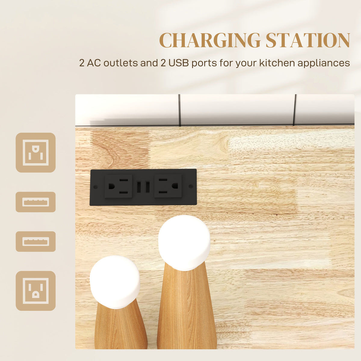 Kitchen Island with Power Outlet and Drop Leaf – 40"W x 33"H
