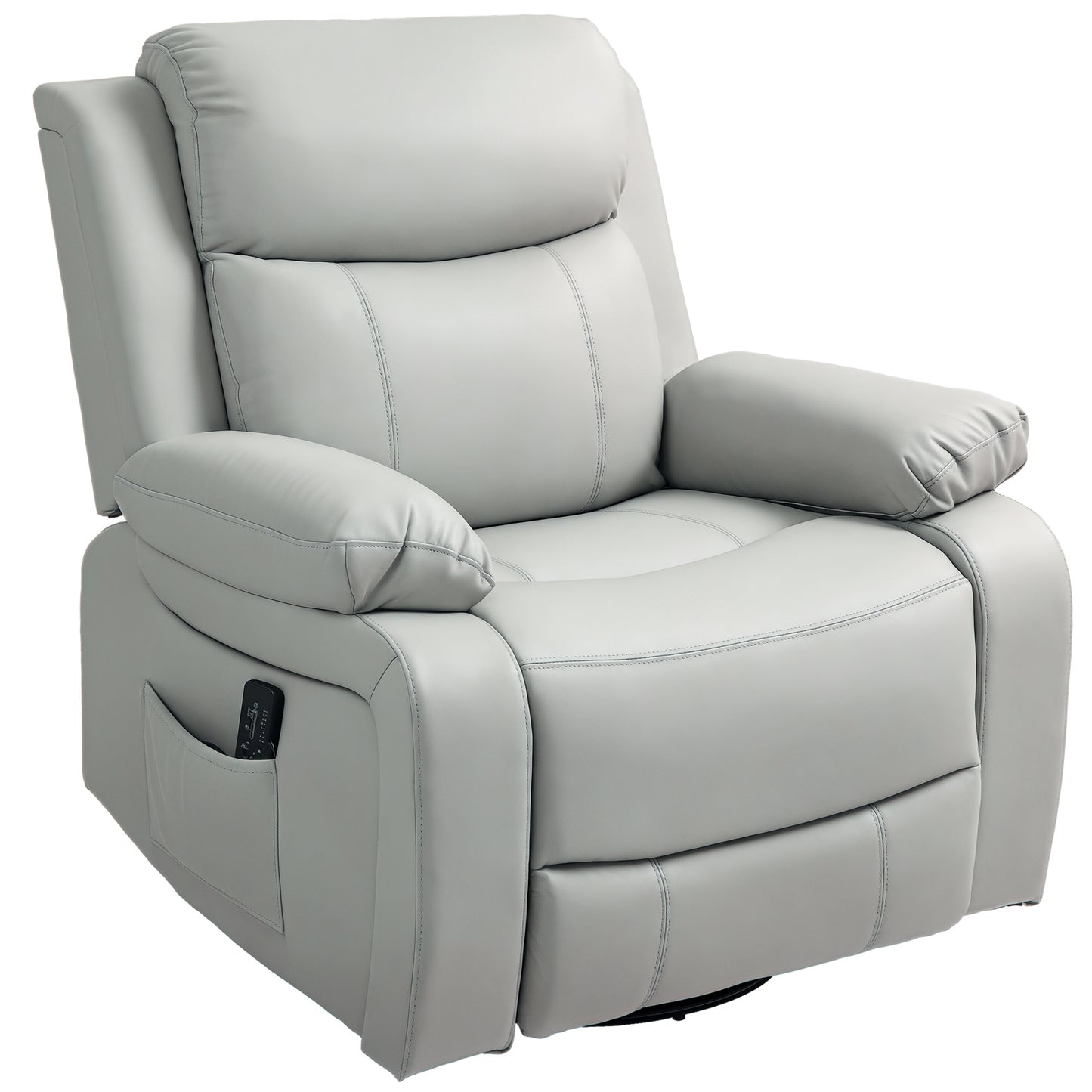 HOMCOM Light Grey PU Leather Massage Recliner Chair with Swivel Base