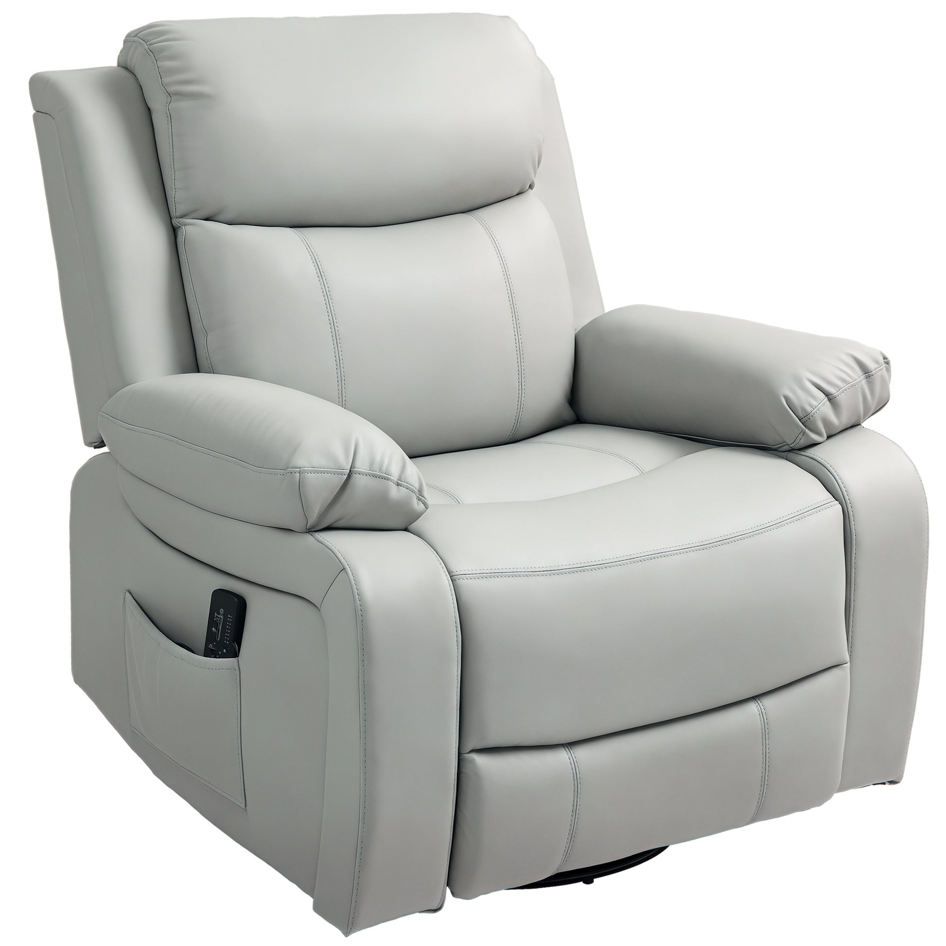 HOMCOM Light Grey PU Leather Massage Recliner Chair with Swivel Base