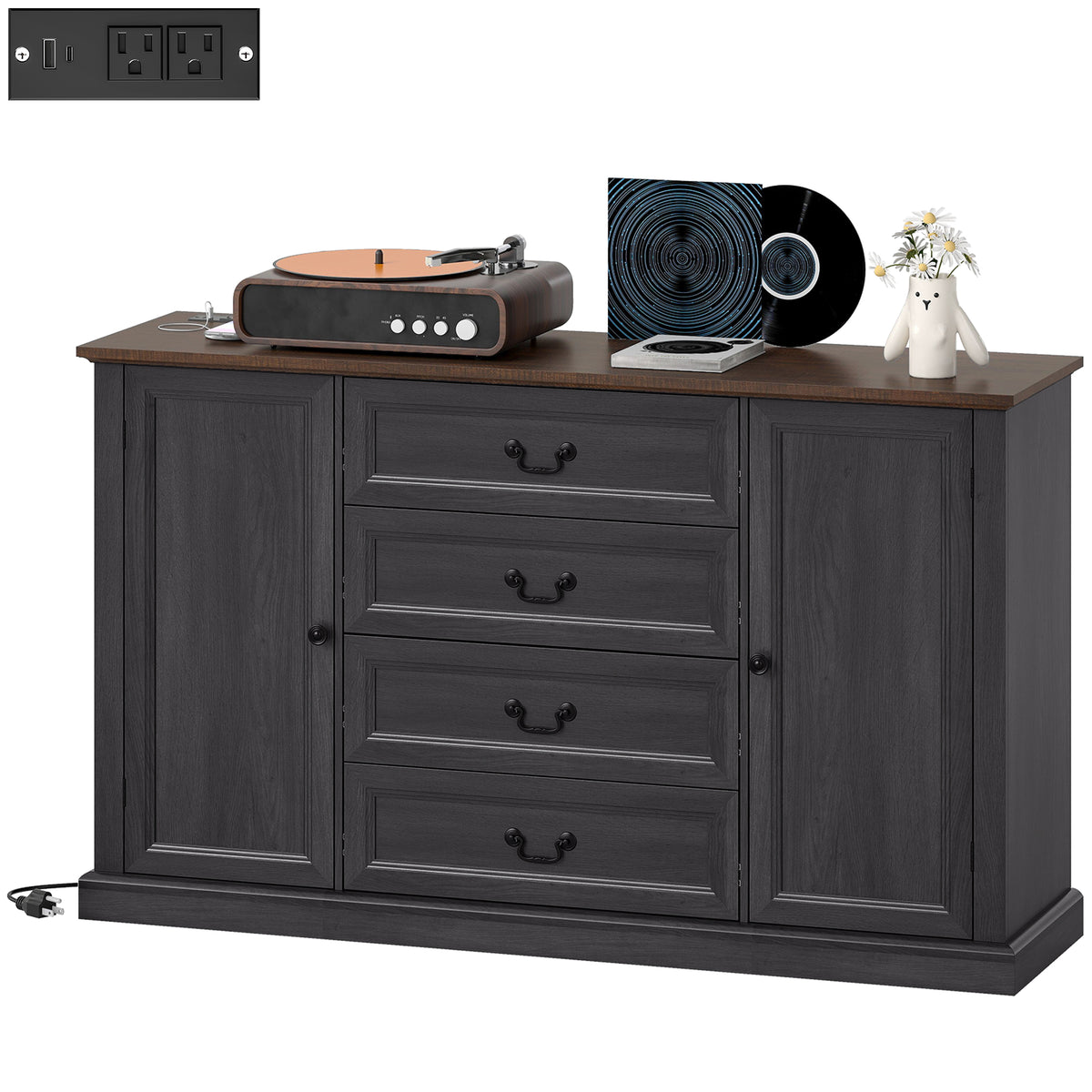 Farmhouse Sideboard with Charging Station – 58"W x 34"H