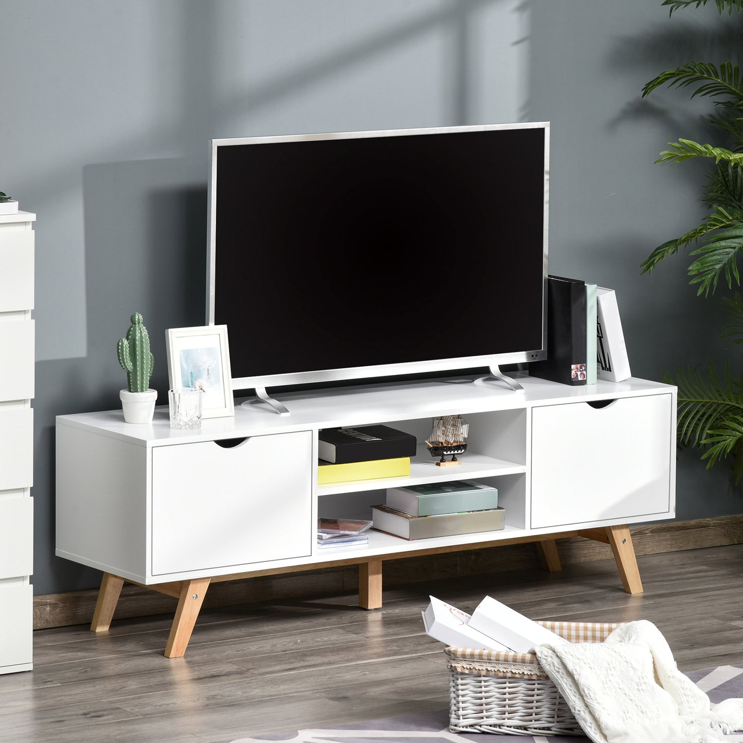 Sleek White Modern TV Stand, Storage for 65-inch TVs, Media Entertainment Center