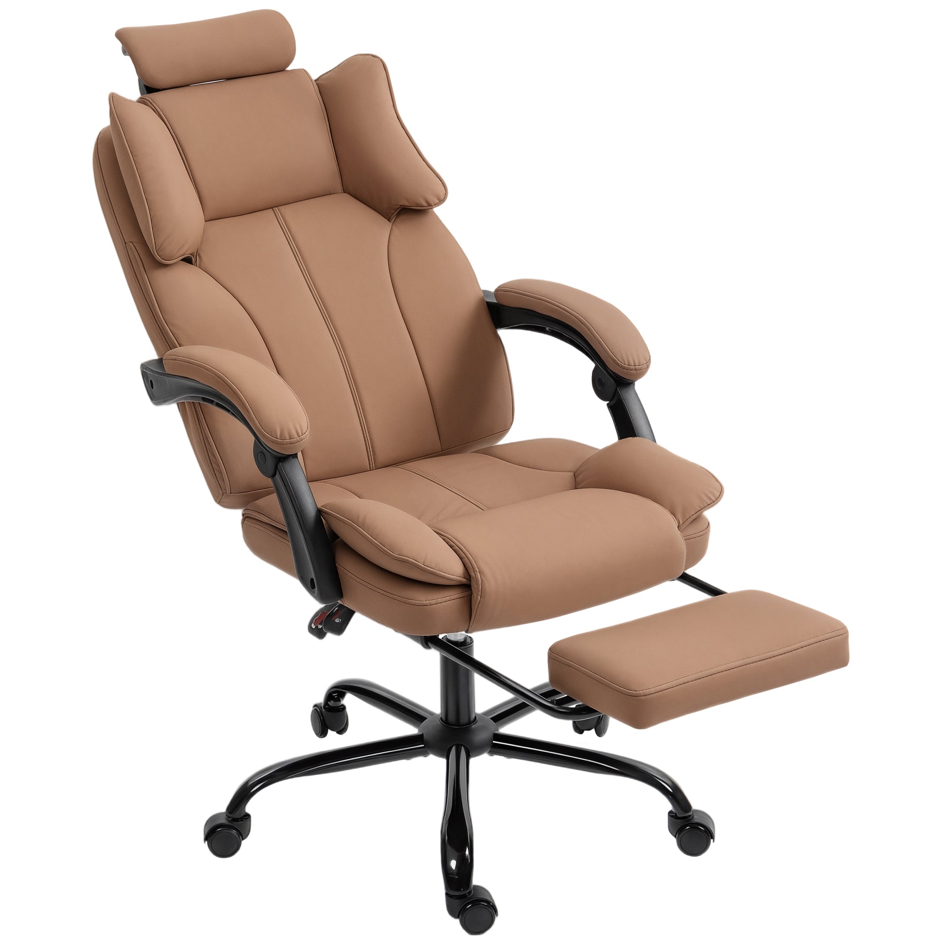 HOMCOM Executive Reclining Office Chair, Pet-Friendly Fabric, Footrest, Swivel Wheels, Brown