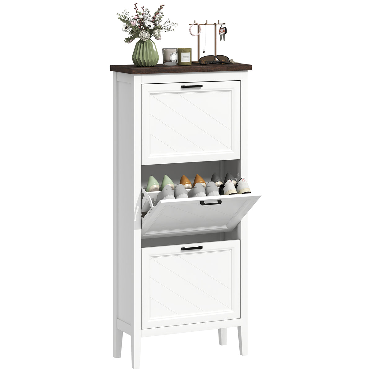 Shoe Cabinet with 3 Flip Drawers – 24"W x 53"H