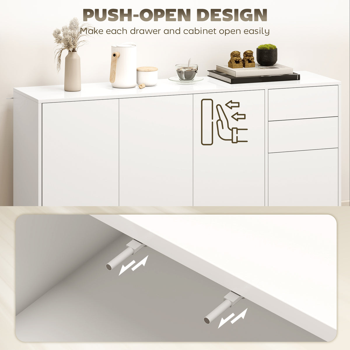 Modern Coffee Bar Cabinet with Push-Open Design and 2 Drawers – 55"W x 29"H