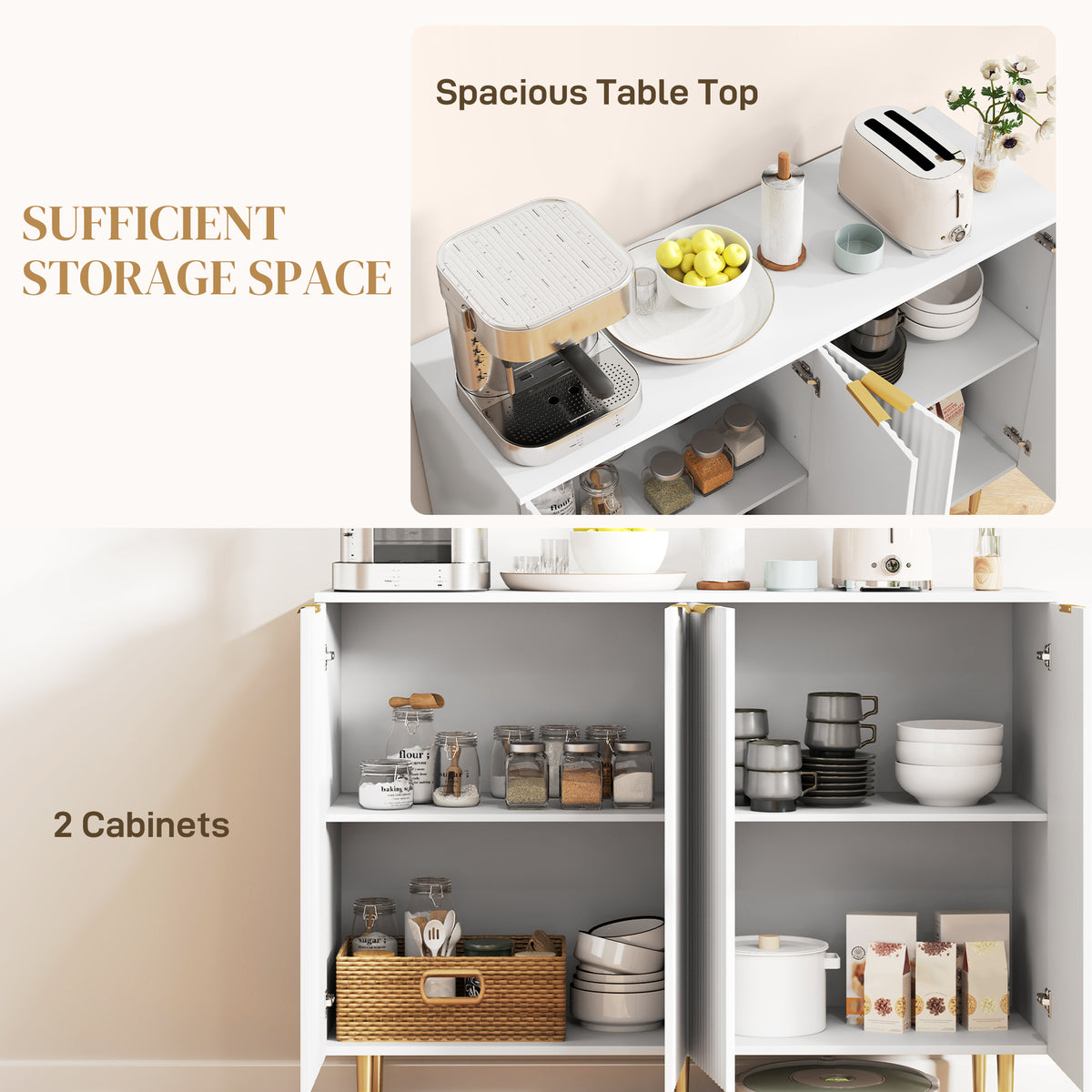 Sideboard Buffet Cabinet with Adjustable Shelves – 47"W x 35"H