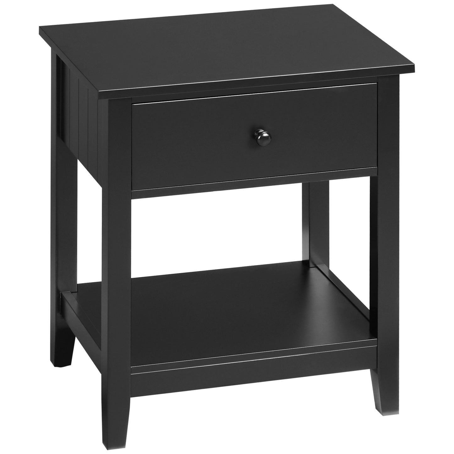 HOMCOM Modern Black Nightstand End Table with Drawer and Shelf for Bedroom Living Room