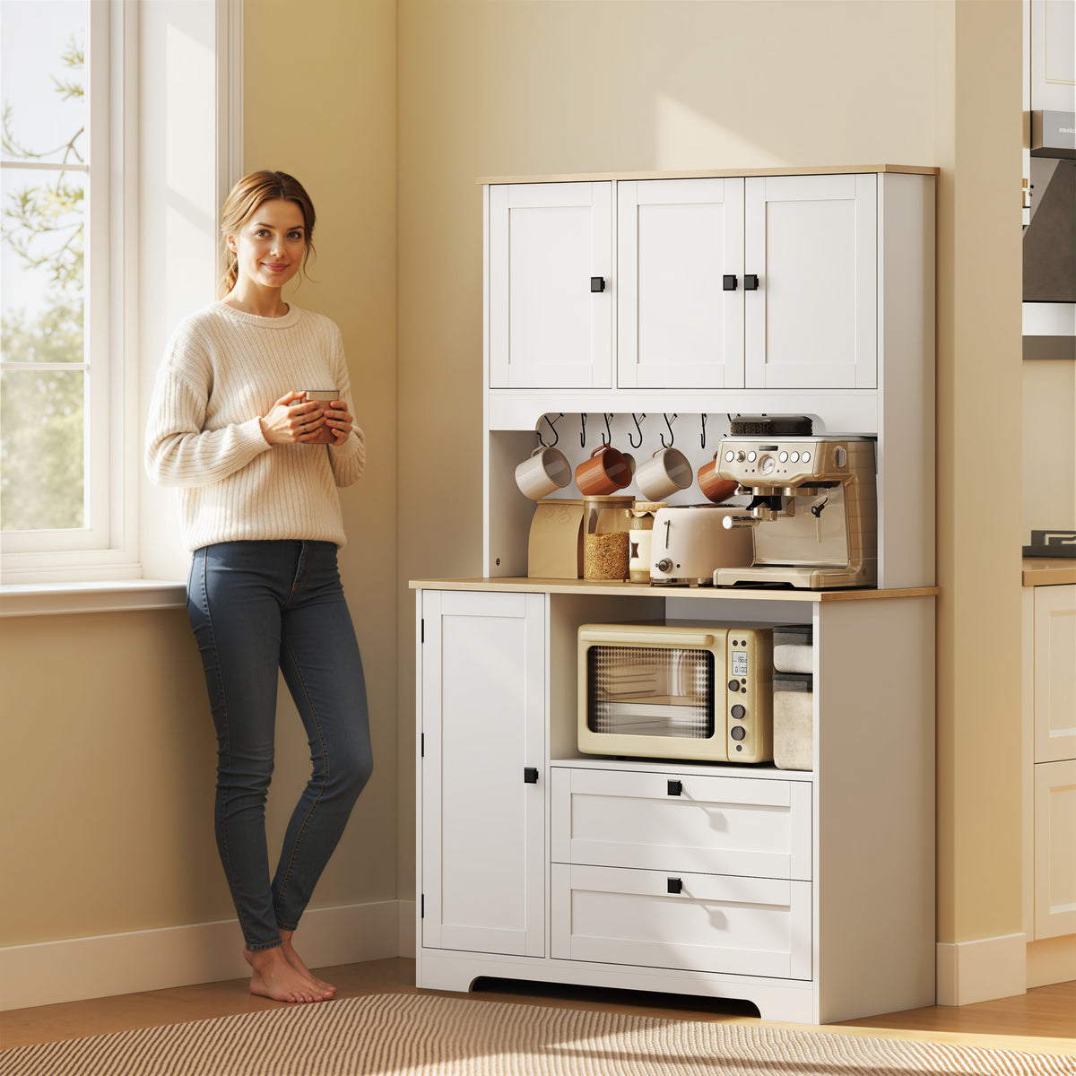 Tall Kitchen Hutch with 3 Cabinets – 39"W x 64"H