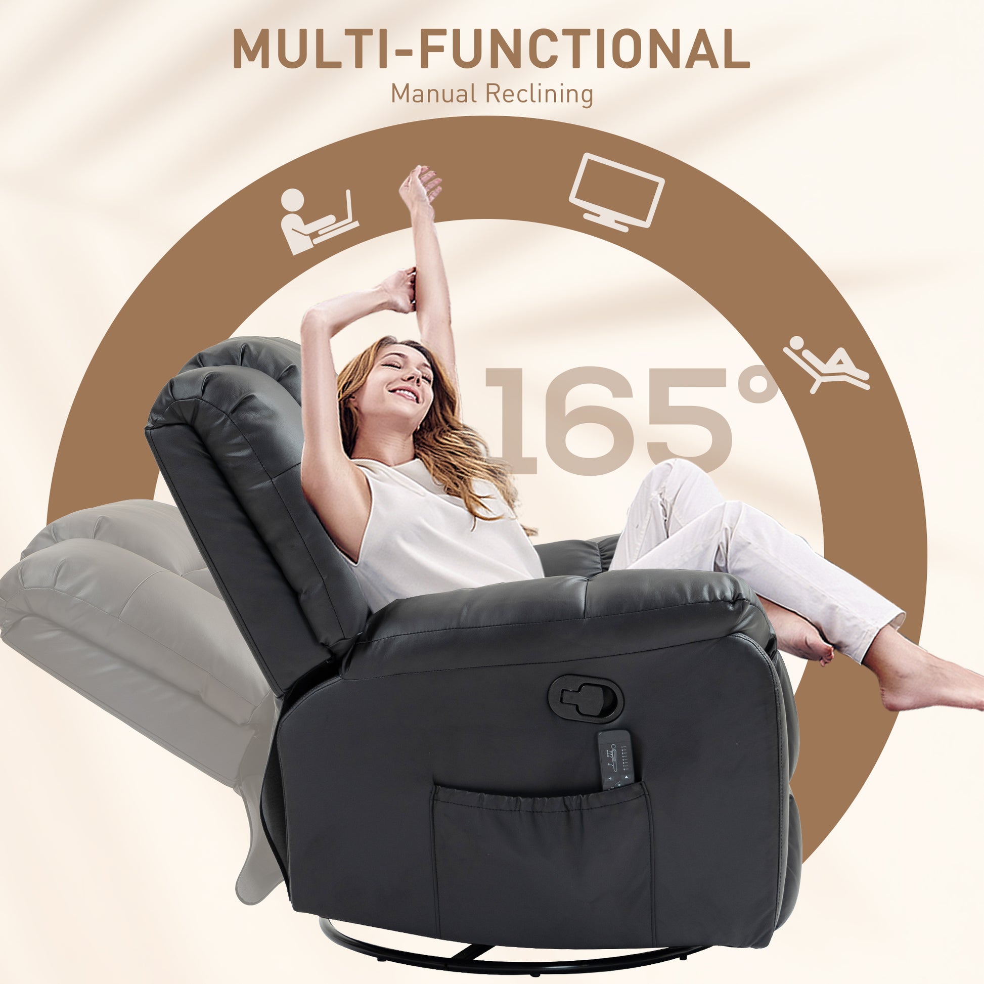 HOMCOM 8-Point Vibration Massage Recliner Chair, PU Leather, Swivel, Rocking, Remote