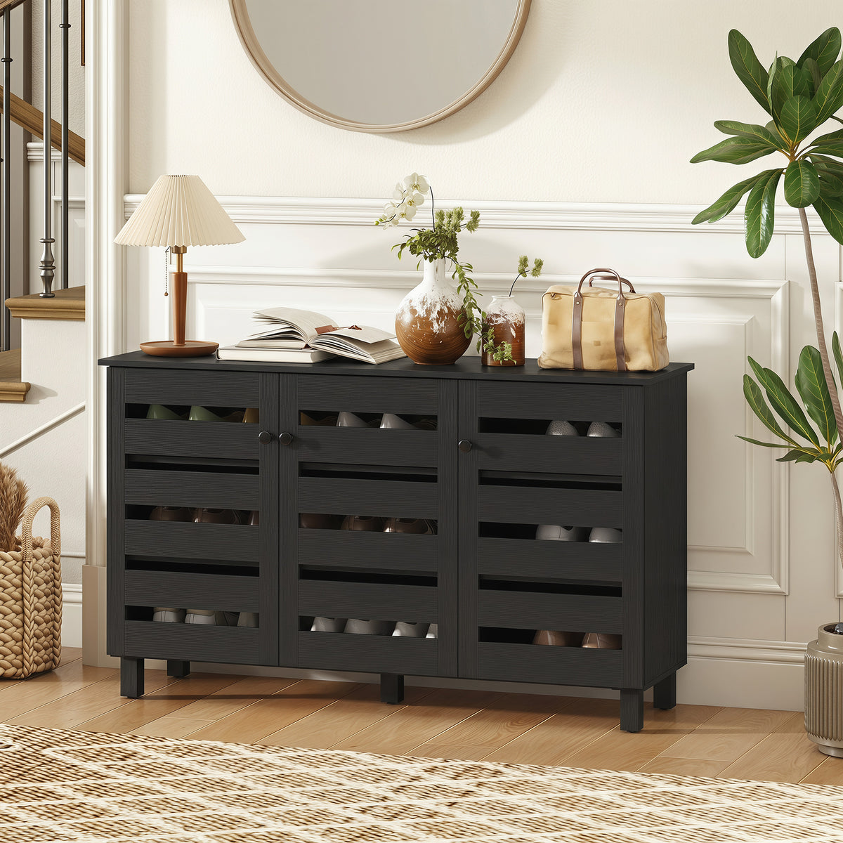 Shoe Cabinet with 3 Slatted Doors – 44"W x 26"H
