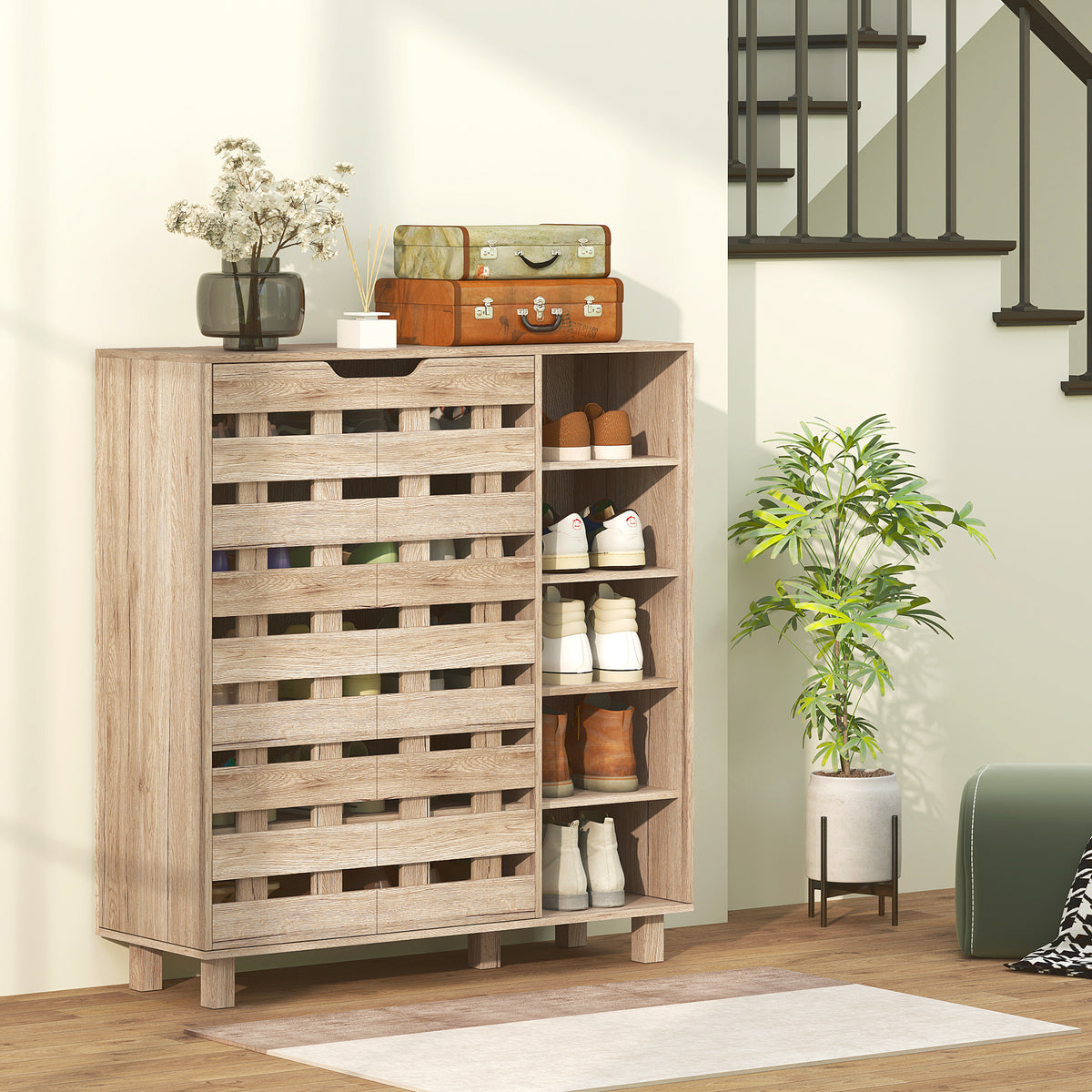 Shoe Cabinet with 5-Tier Double Door Storage – 34"W x 37"H