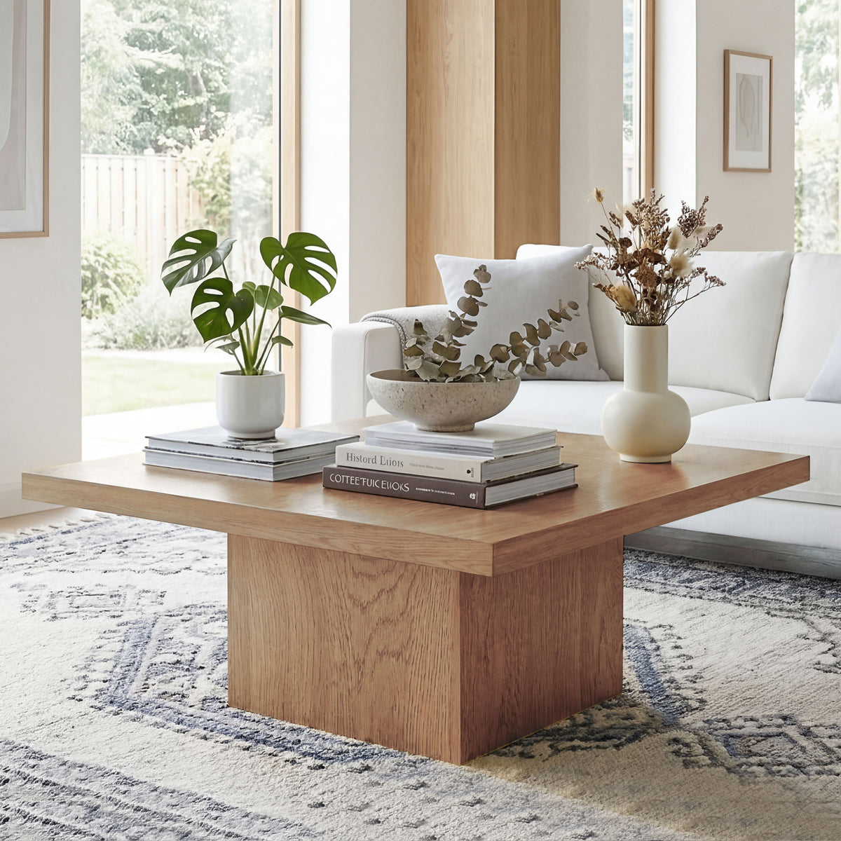 31.5" Square Coffee Table with 1.6" Thick Top, Natural Wood