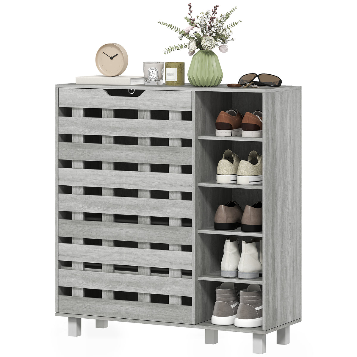 Shoe Cabinet with 5-Tier Double Door Storage – 34"W x 37"H