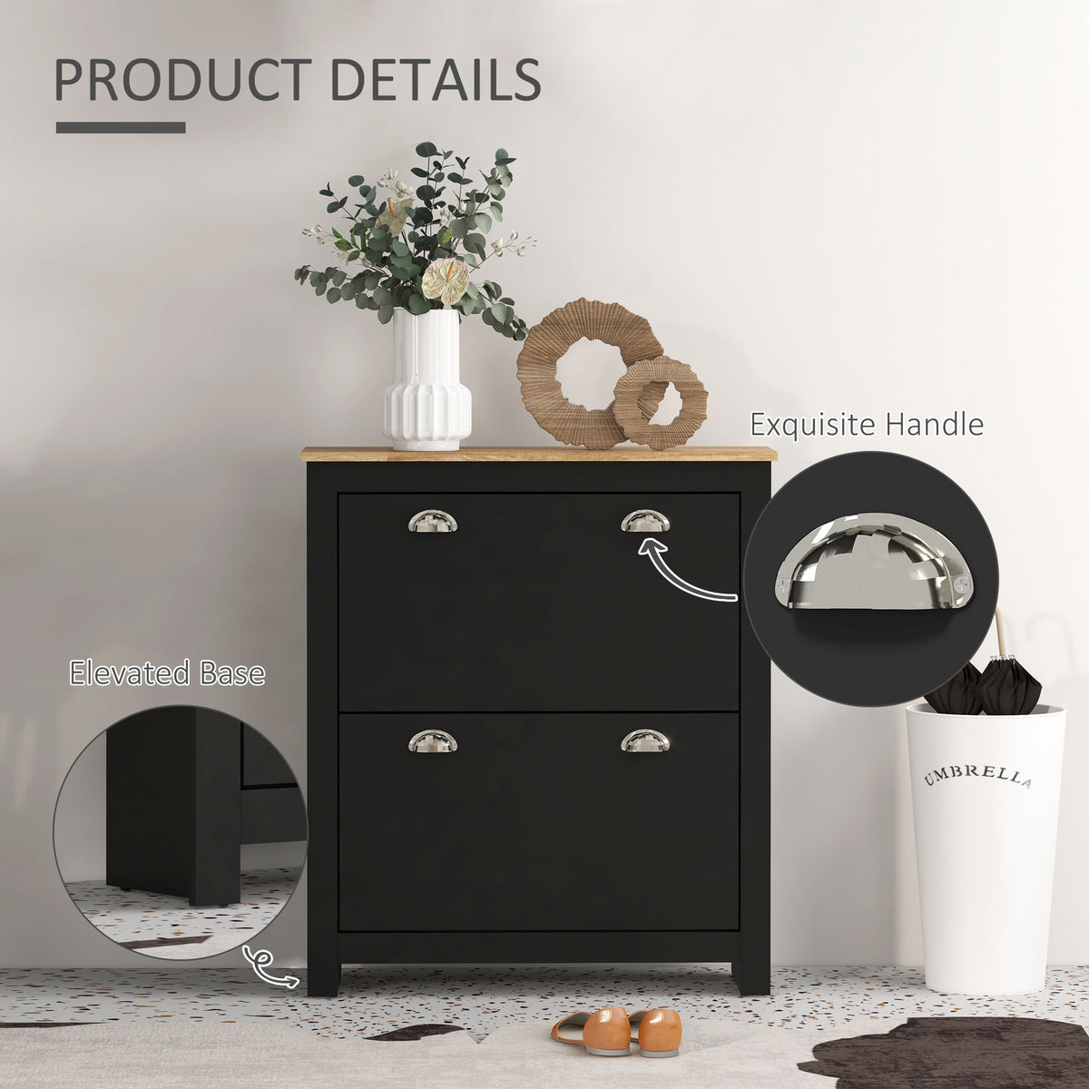 Modern Shoe Cabinet with 2 Flip Drawers – 31"W x 36"H