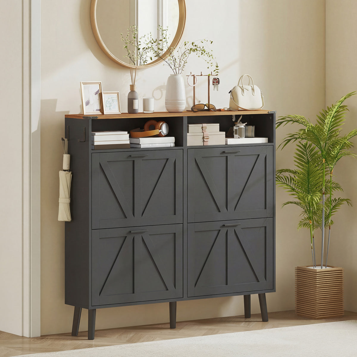 Shoe Storage Cabinet with 4 Flip Drawers – 47"W x 45"H