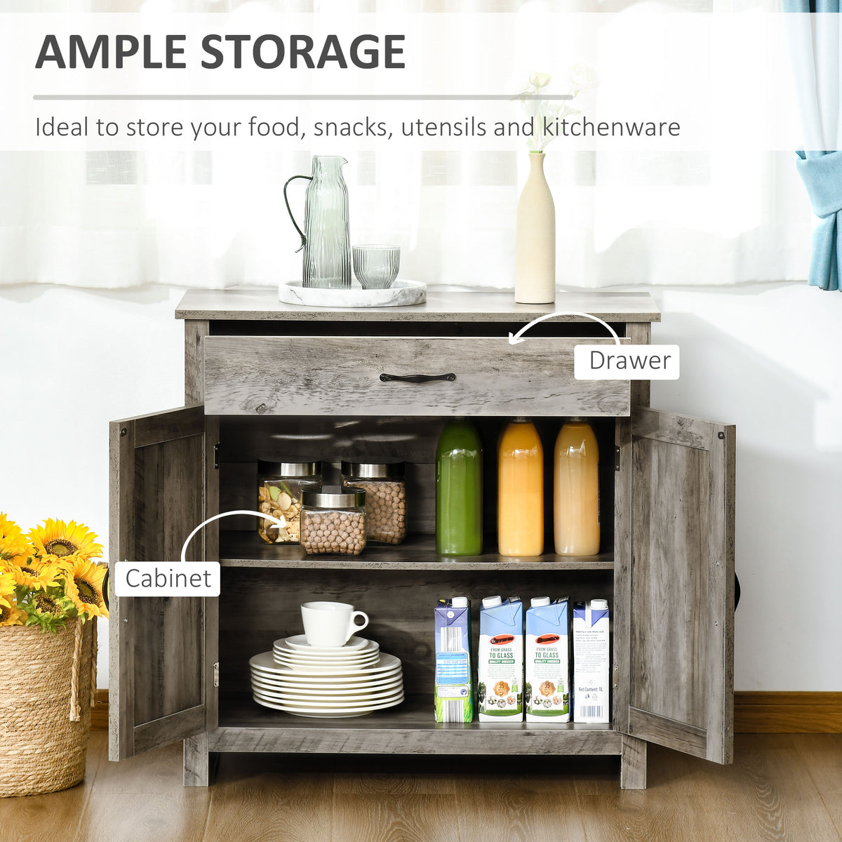 Farmhouse Sideboard Buffet Cabinet with Barn Doors – 32"W x 32"H