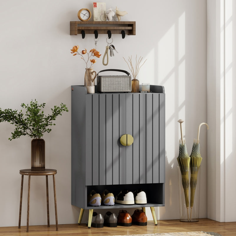 Modern Grey Shoe Cabinet: Adjustable Shelves, Open Storage, 15-Pair Capacity