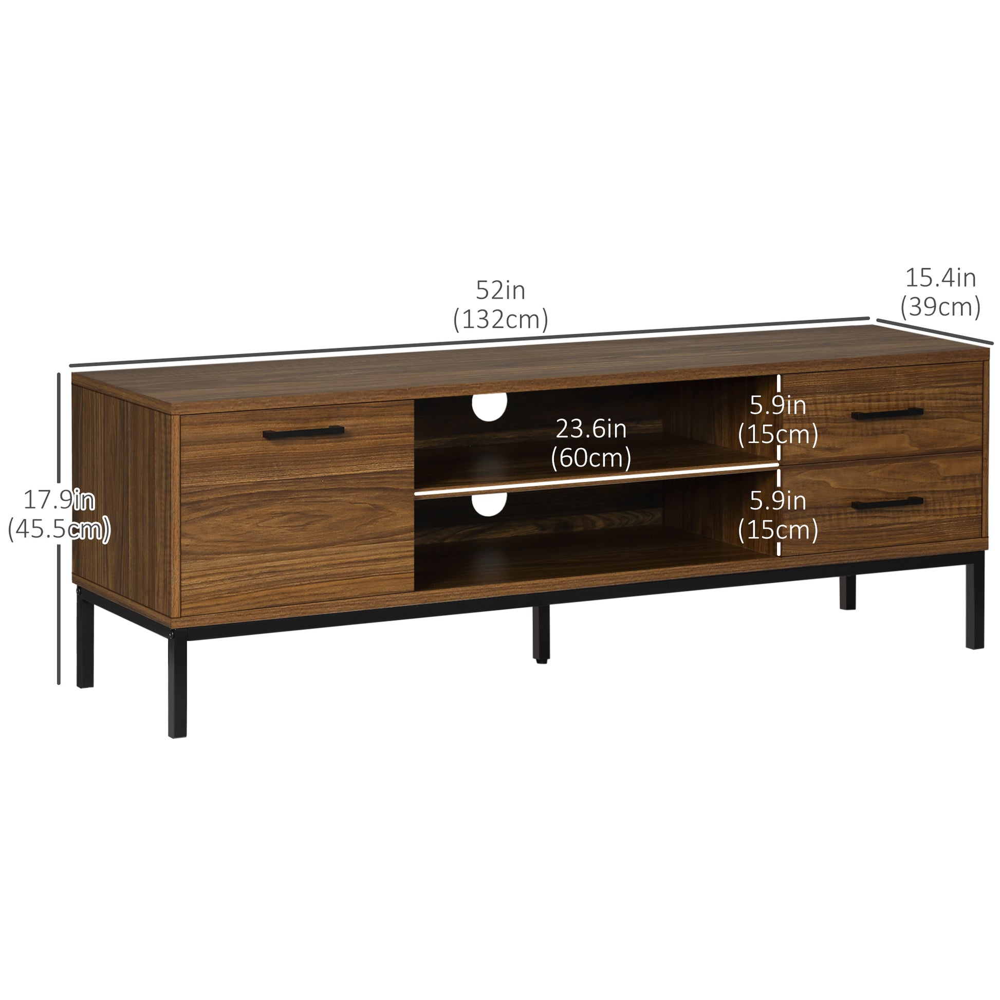 Modern Dark Walnut TV Stand for 50-inch TVs, Entertainment Center with Storage