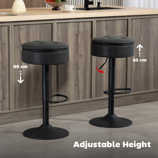 HOMCOM 2-Piece Black Swivel Bar Stools: Hidden Storage, PU Leather, Footrest