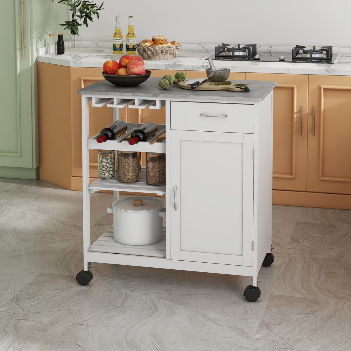 Rolling Kitchen Cart with Wine Rack – 30"W x 35"H