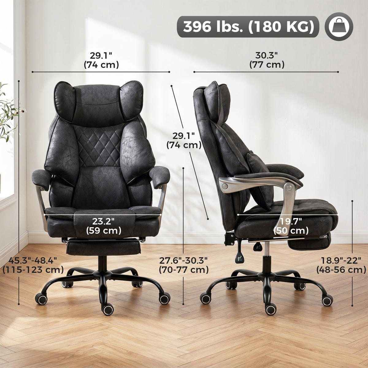 Executive Office Chair, Leathaire Big and Tall Office Chair 400 lbs with Wide Seat, Black