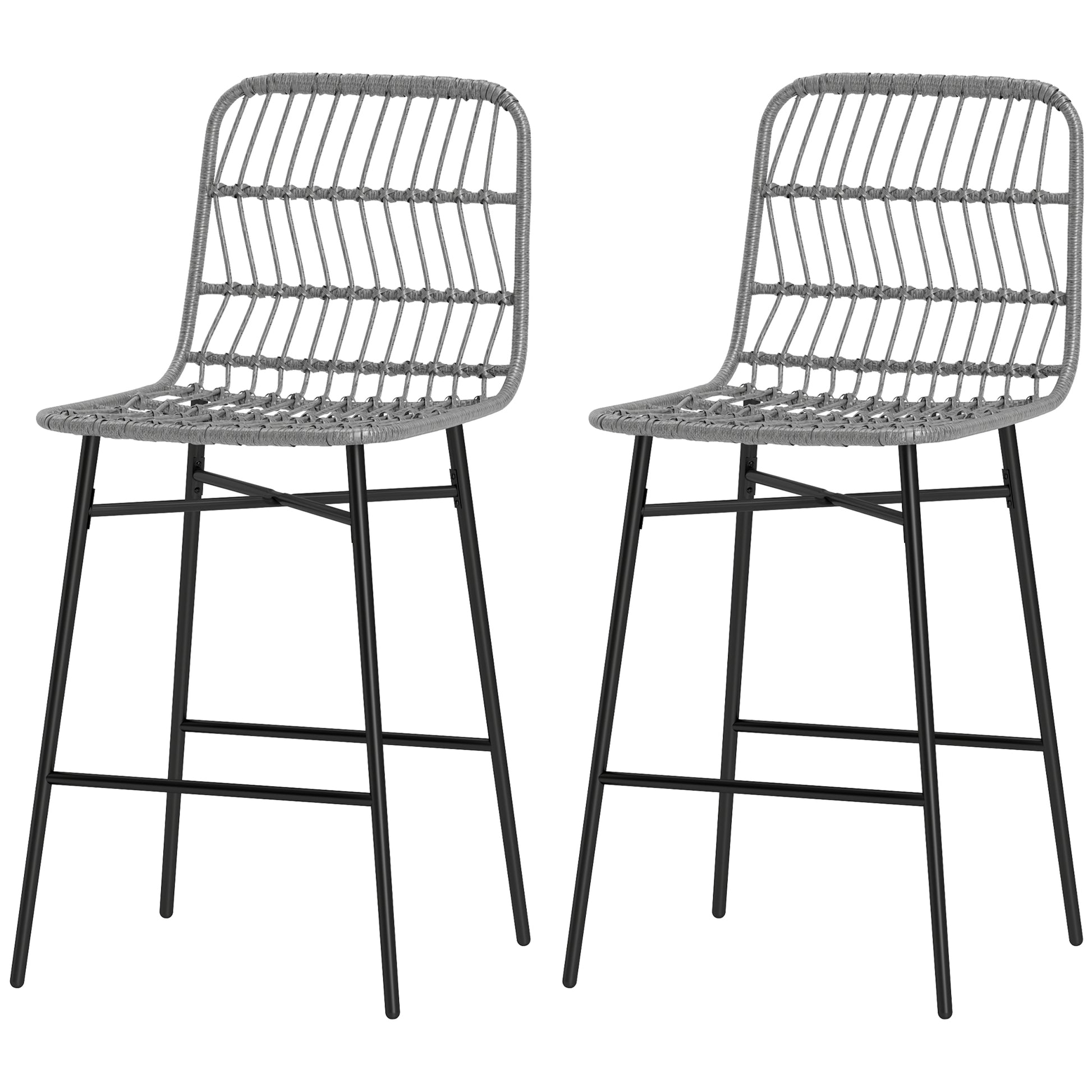 HOMCOM Modern Grey Rattan 26-inch Counter Height Bar Stools Set of 2