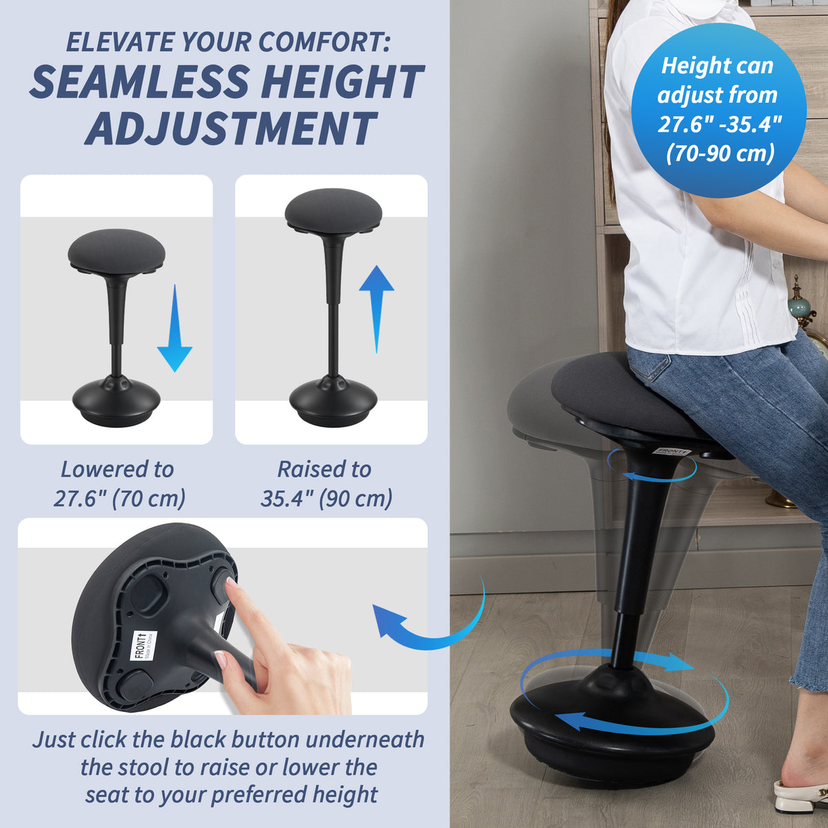 Swivel Standing Desk Chair, Backless Wobble Stool Chair, Dark Grey