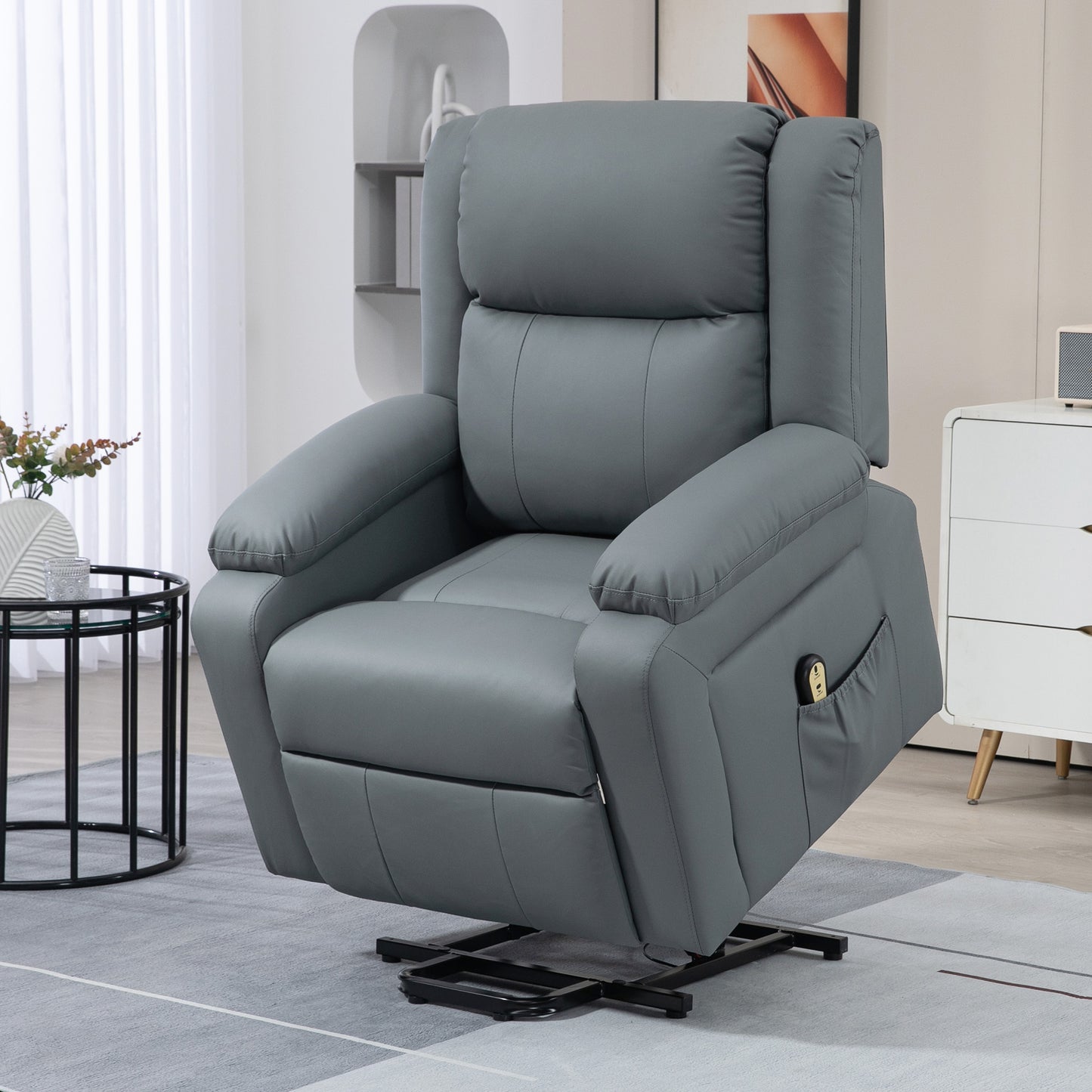 HOMCOM Electric Power Lift Recliner Chair, PU Leather, Remote, Side Pockets, Grey