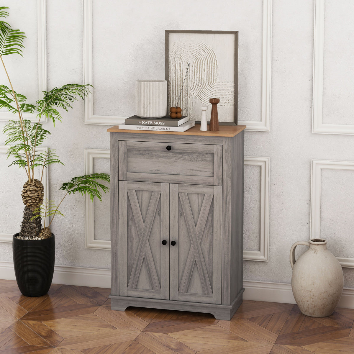 Farmhouse Storage Cabinet with Doors and Drawer – 24"W x 34"H