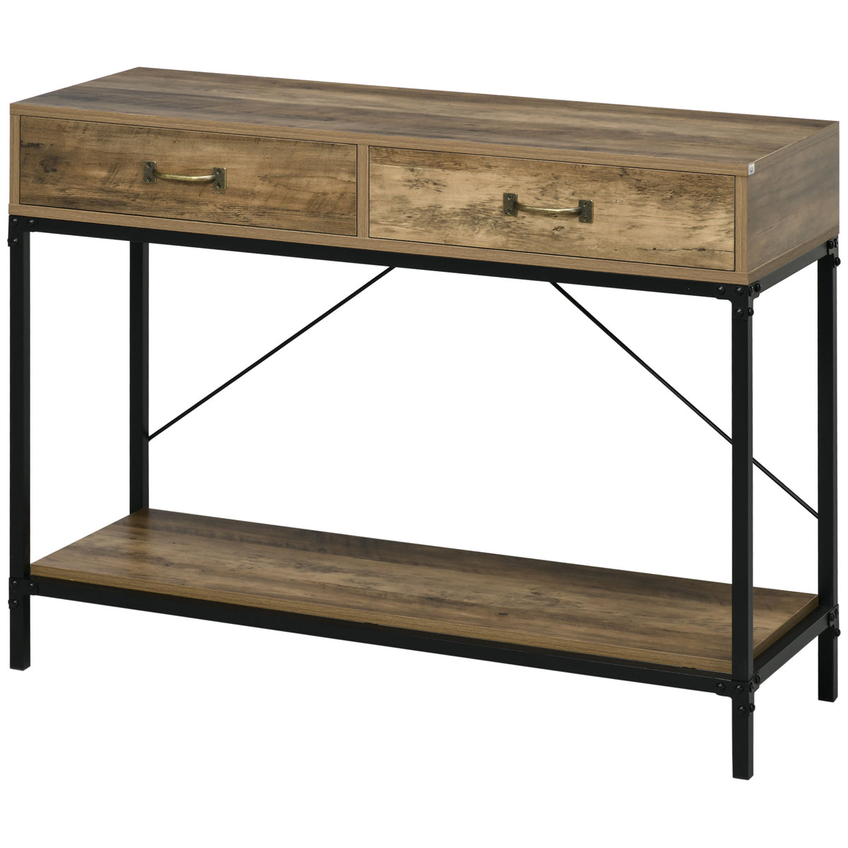 39" Vintage Console Table with Drawers & Storage Shelf
