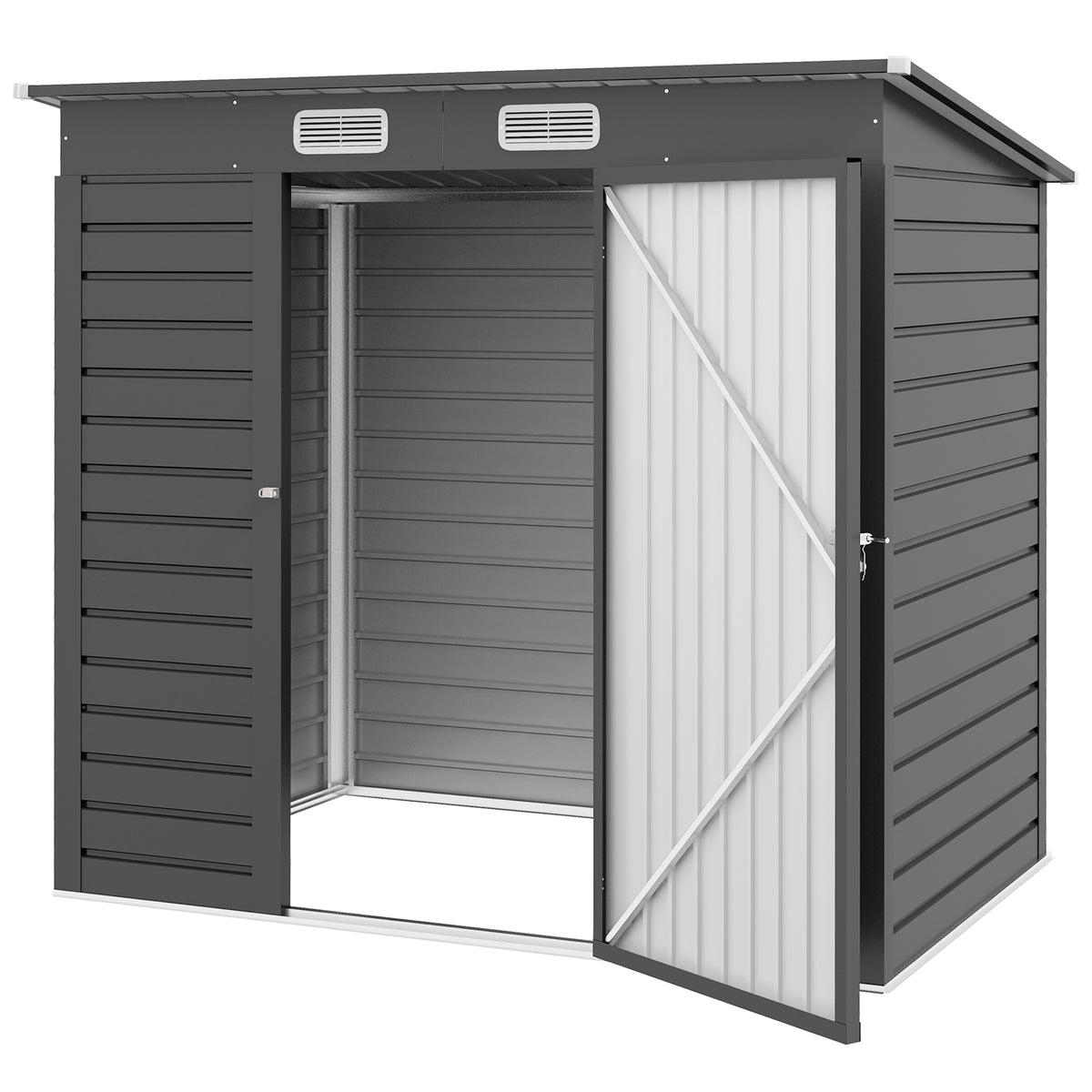 6 x 4FT Galvanized Garden Storage Shed, Metal Outdoor Shed with Double Doors and 2 Vents – Grey