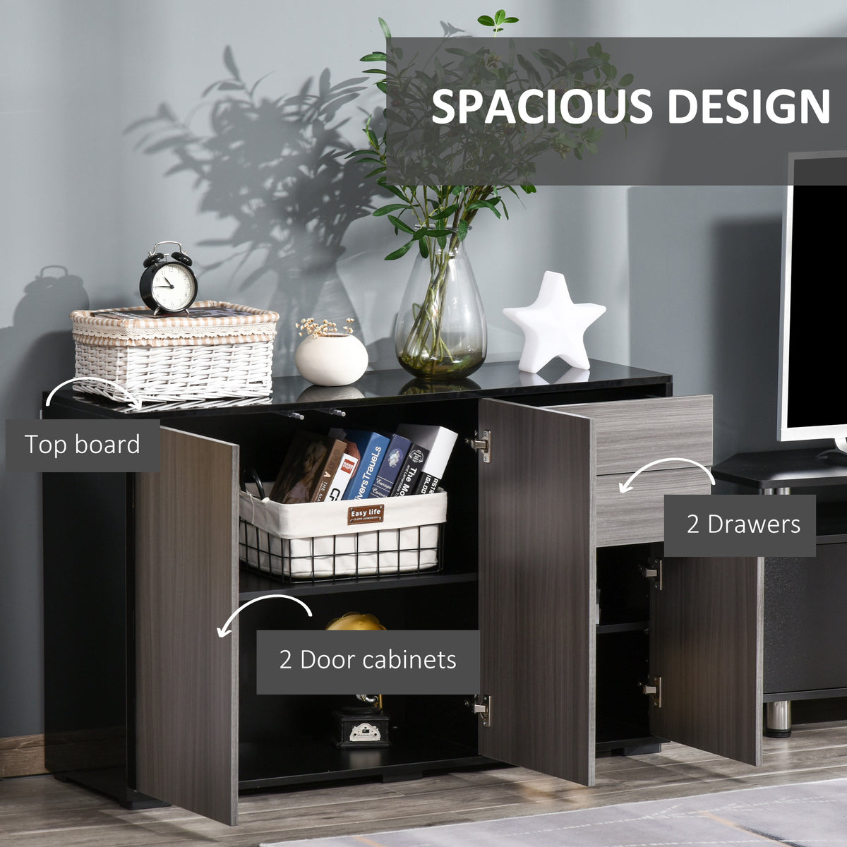 Modern Coffee Bar with Push-Open Design and 2 Drawers – 46"W x 29"H