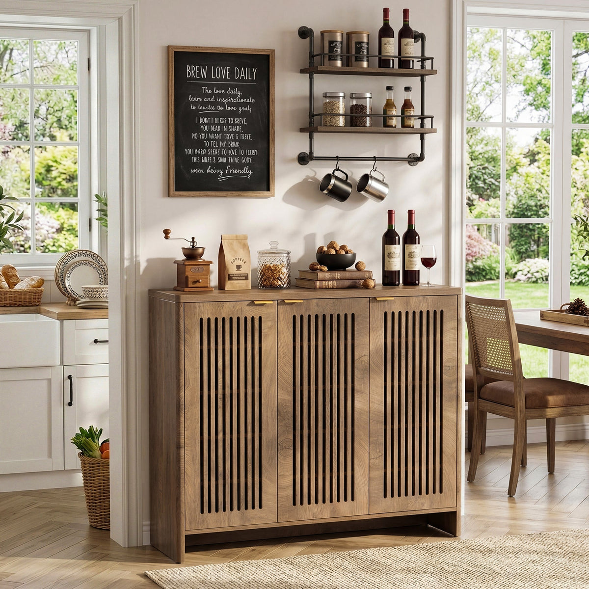 47" Buffet Cabinet with Storage, Sideboard Cabinet with Adjustable Shelves for Dining Room