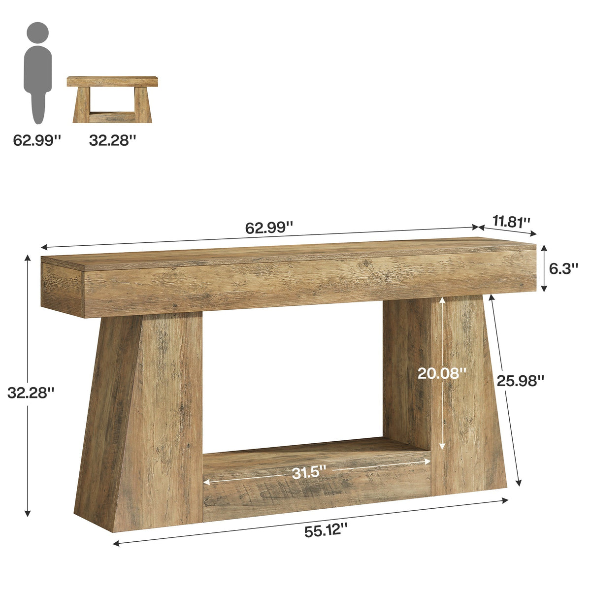 63" Console Table, Wooden Sofa Table Hallway Table