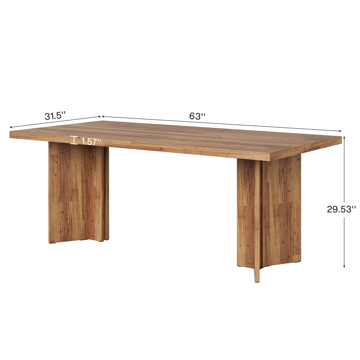 63" Dining Table, Farmhouse Kitchen Table with Large Tabletop for 4-6