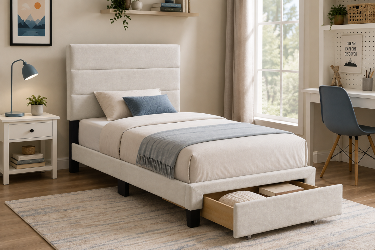 Channel-Tufted Solid Wood Platform Storage Bed
